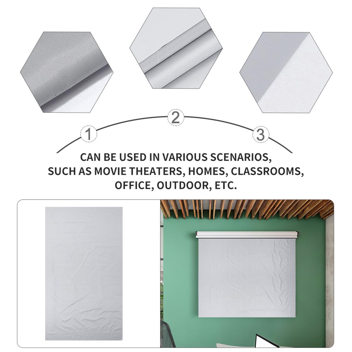 Schermo Leggero in Poliestere per Proiettore Portatile Pieghevole Facile da Installare Resistente alla Luce Fissaggio a Strappo per Home Cinema e Ufficio