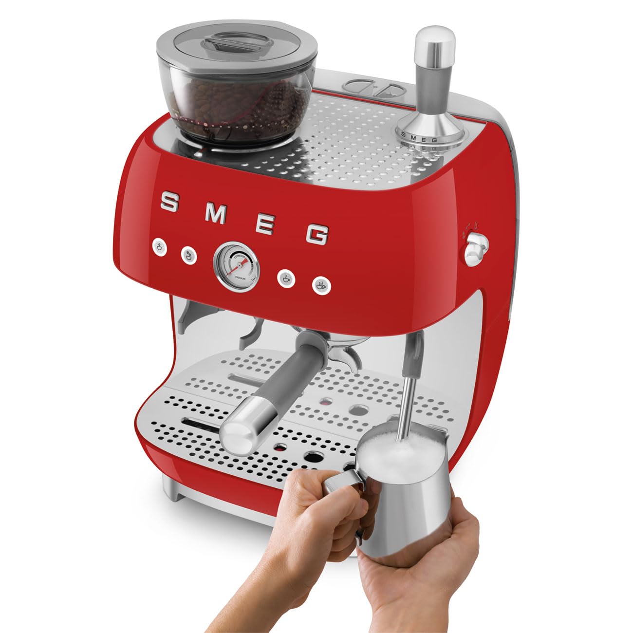 Smeg EGF03RDEU espresso coffee machine, bean-to-cup machine 50s Style, red