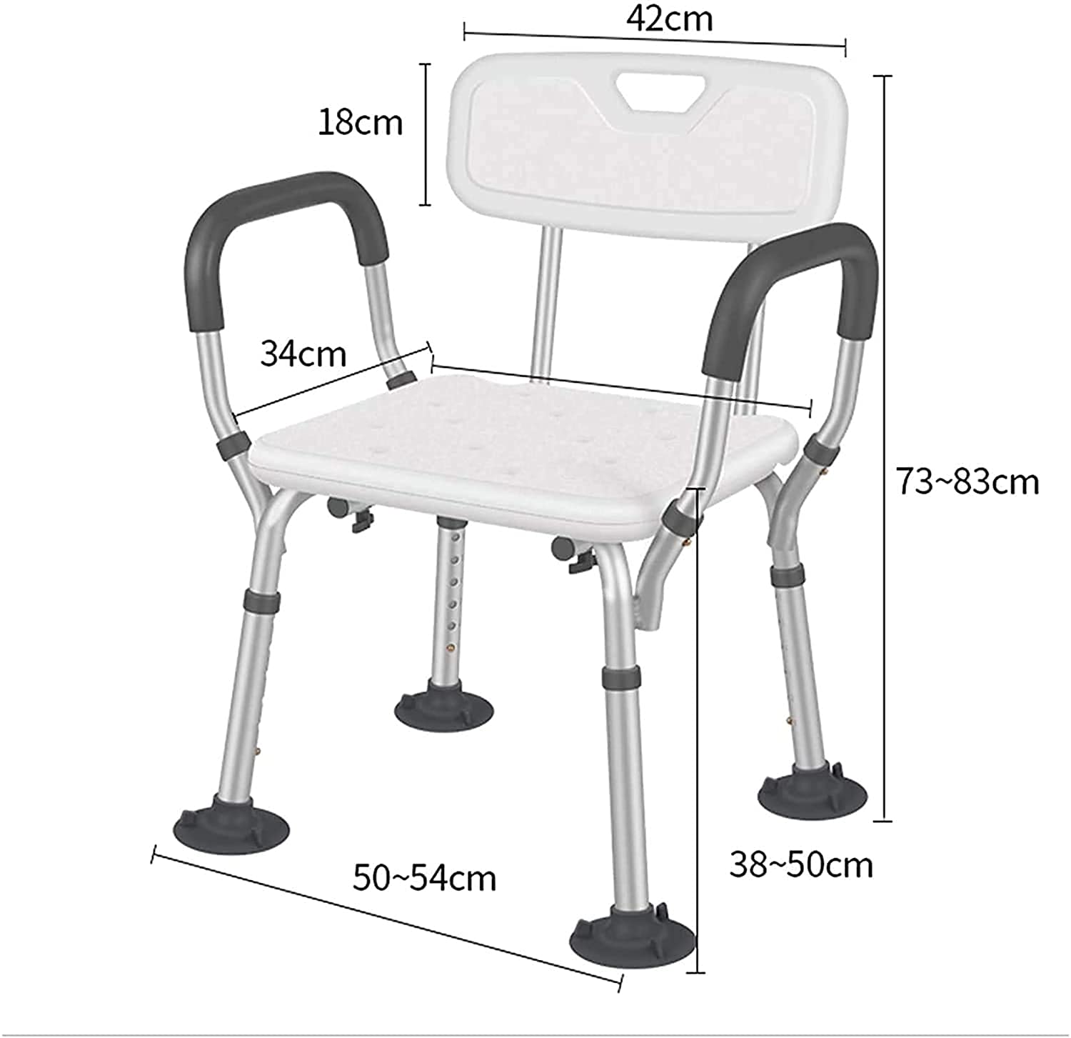 Asiento de Ducha, Silla de Ducha con Brazos y Respaldo, Taburete de Ducha de baño, elevadores de baño de Seguridad Antideslizantes, Peso de Carga de 150 kg, ayudas de Ducha ajustab