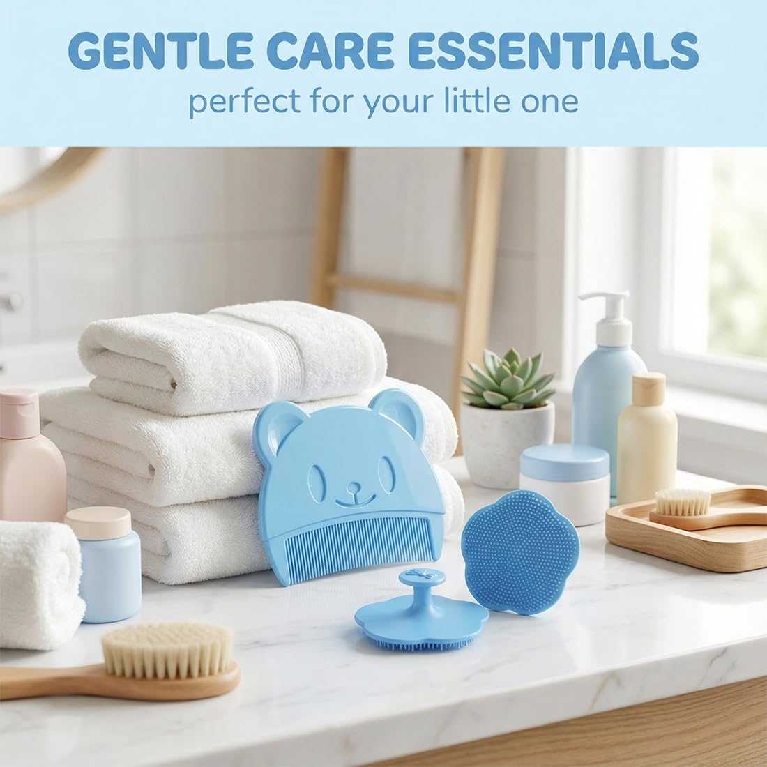 2er-Pack Spazzola per Bambini, Pettine per Crosta Lattea Delicato, Rimuove Efficacemente la Crosta Lattea, Massaggio e Pulizia Delicata del Cuoio Capelluto per Neonati e Bambini (Blu)