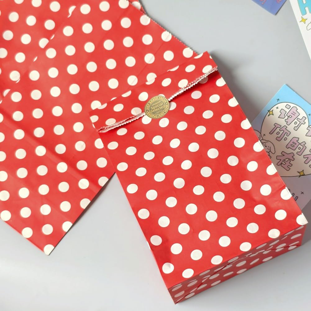100 Stück Punkte Papiertüten 13×8×24cm Bunt Kraftpapier Geschenktüten Candy Tüten zum Verpacken von Geschenken Kleine Papiertüten für Geburtstag Hochzeit Party Weihnachten Orange
