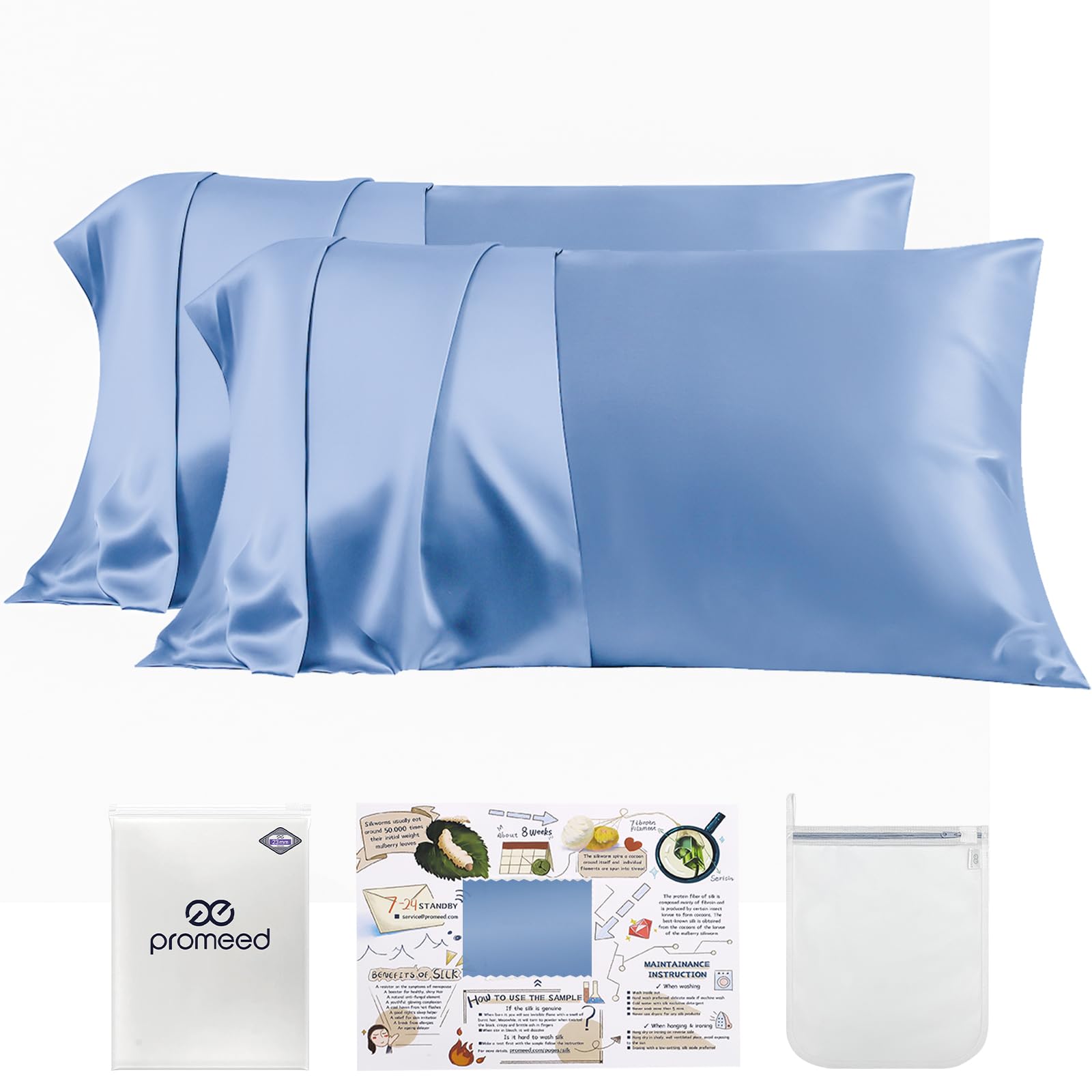 PROMEED 23 Momme Silk Pillowcase 2 Pack for Hair and Skin, 3rd Gen Grade 6A+ 100% Mulberry Silk Pillow Case Set of 2, Cooling Pillow Cases for Hot