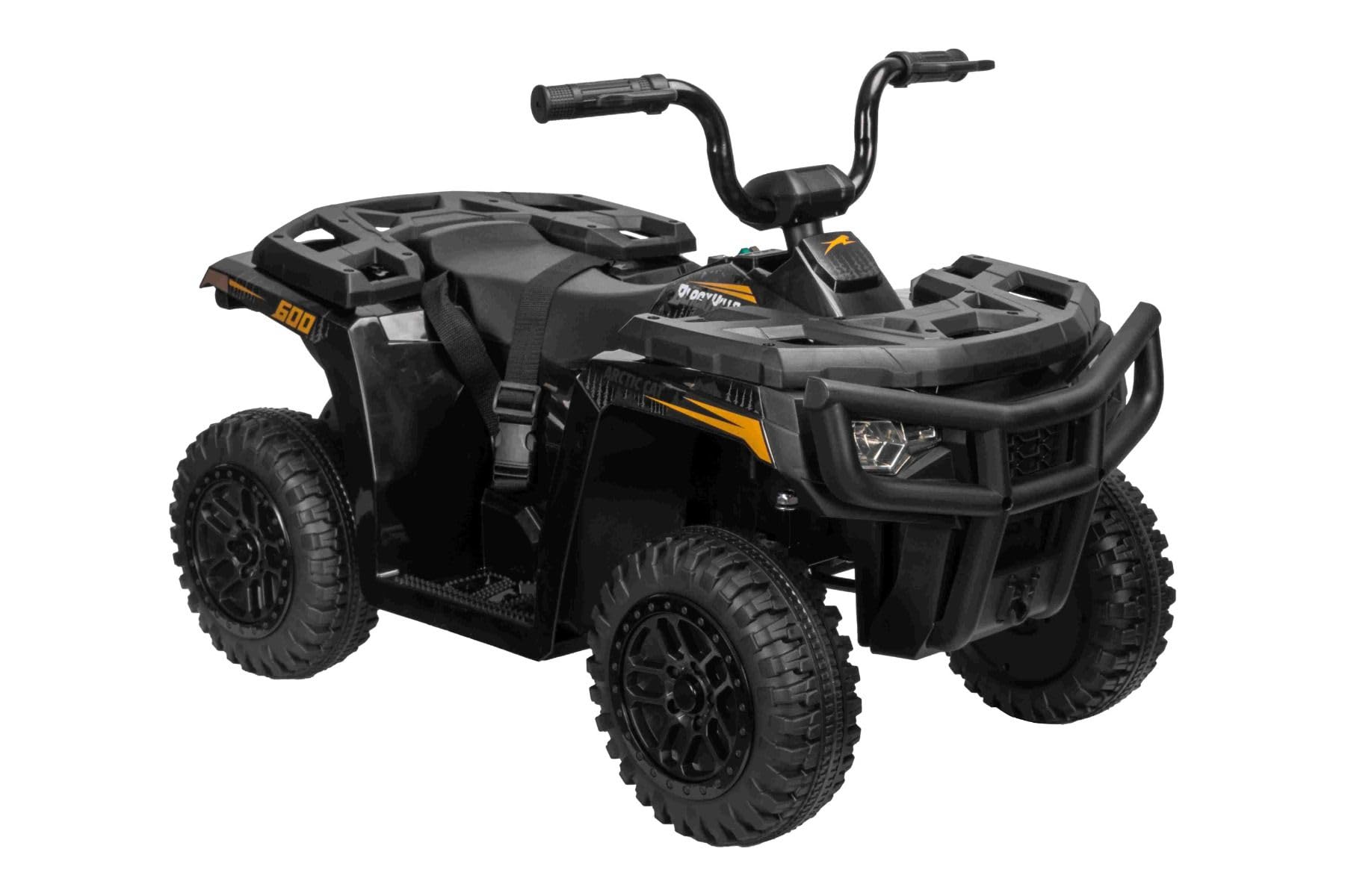 Quad électrique Enfant 12V sous Licence Arctic Cat, Transmission arrière, Noir, Batterie Lithium, 2 Moteurs de 25W véhicule Electrique pour Enfants 3-5 Ans, MP3/AUX/éclairage LED