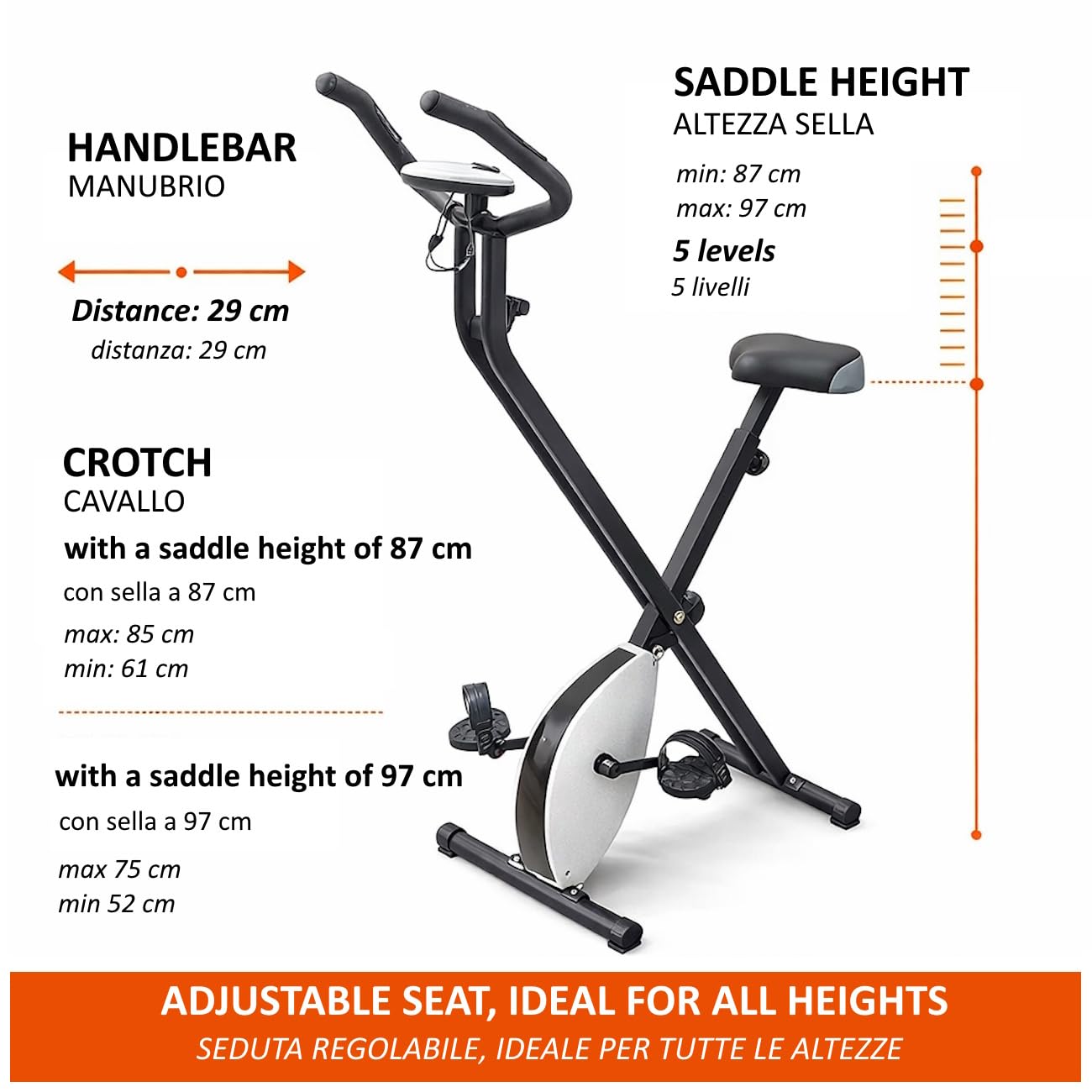 FFitness Cyclette Pieghevole Salvaspazio X-Bike F-Bike Training con Resistenza Regolabile e Display multifunzione