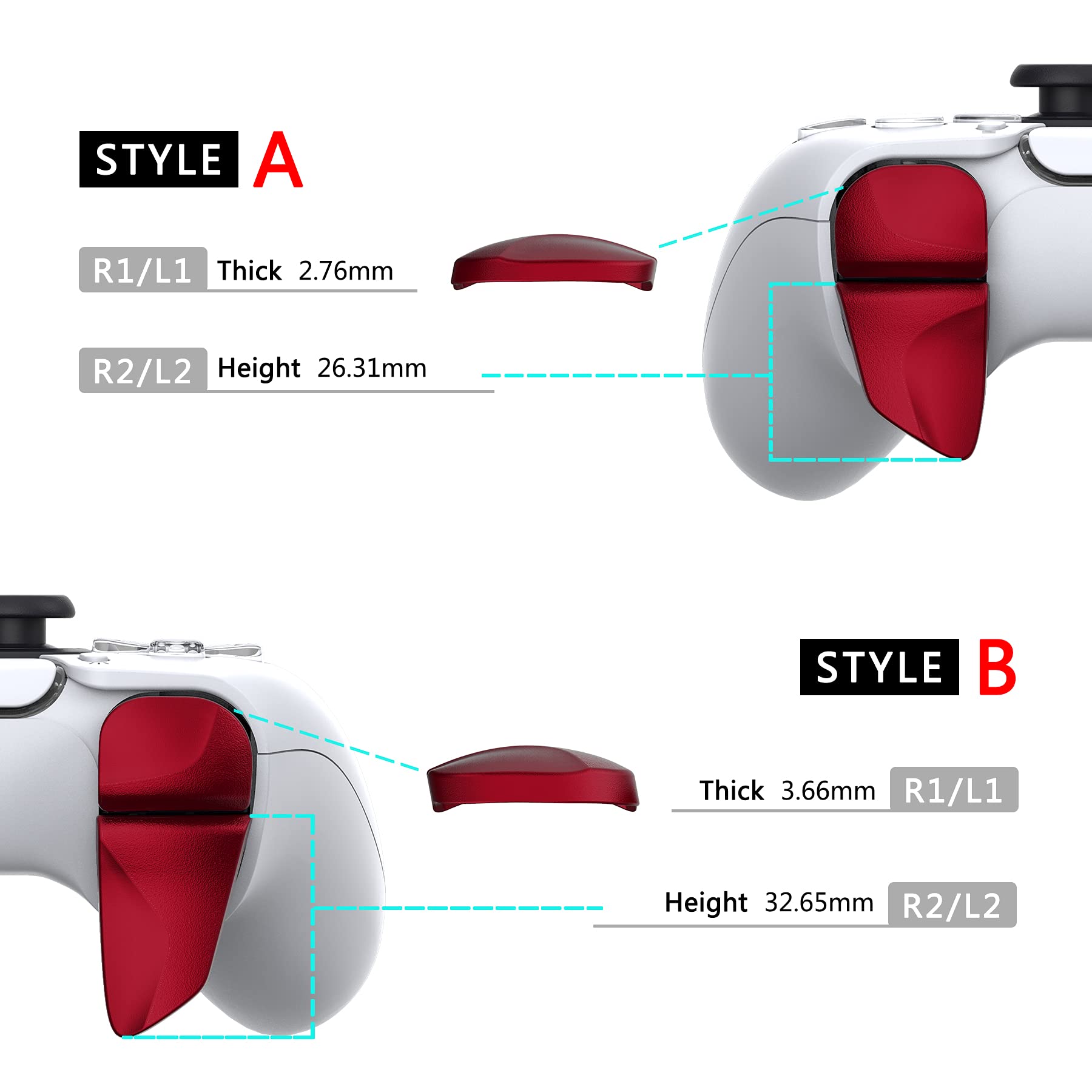 PlayVital Bouton Manette pour ps5 Gâchette Protection pour PS Portal,Trigger Stop pour ps5 Edge Controller Accessoires Extension，2 Pairs-Rouge - 3