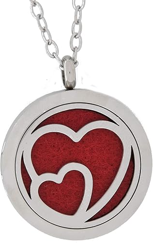 Difusor de aceite esencial de aromaterapia de acero inoxidable con medallón magnético plateado, collar de cadena de 2 tamaños, almohadillas de