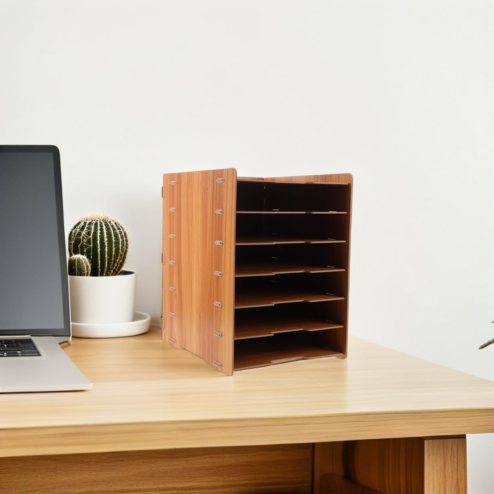 OSALADI Portadocumenti da Scrivania in Legno con 7 Livelli, Struttura Rinforzata e Design Naturale, Organizer Componibile per Ufficio e Spazio di Lavoro