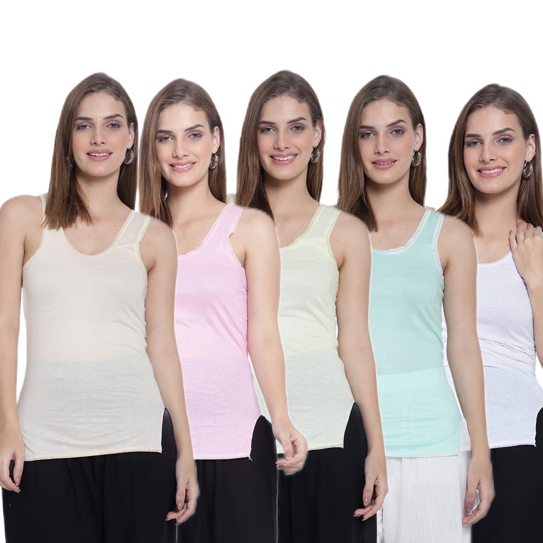 sky heights Women Pure Cotton Thick Strap Camisole/Spaghetti Combo (Pack of 5)-picture-55