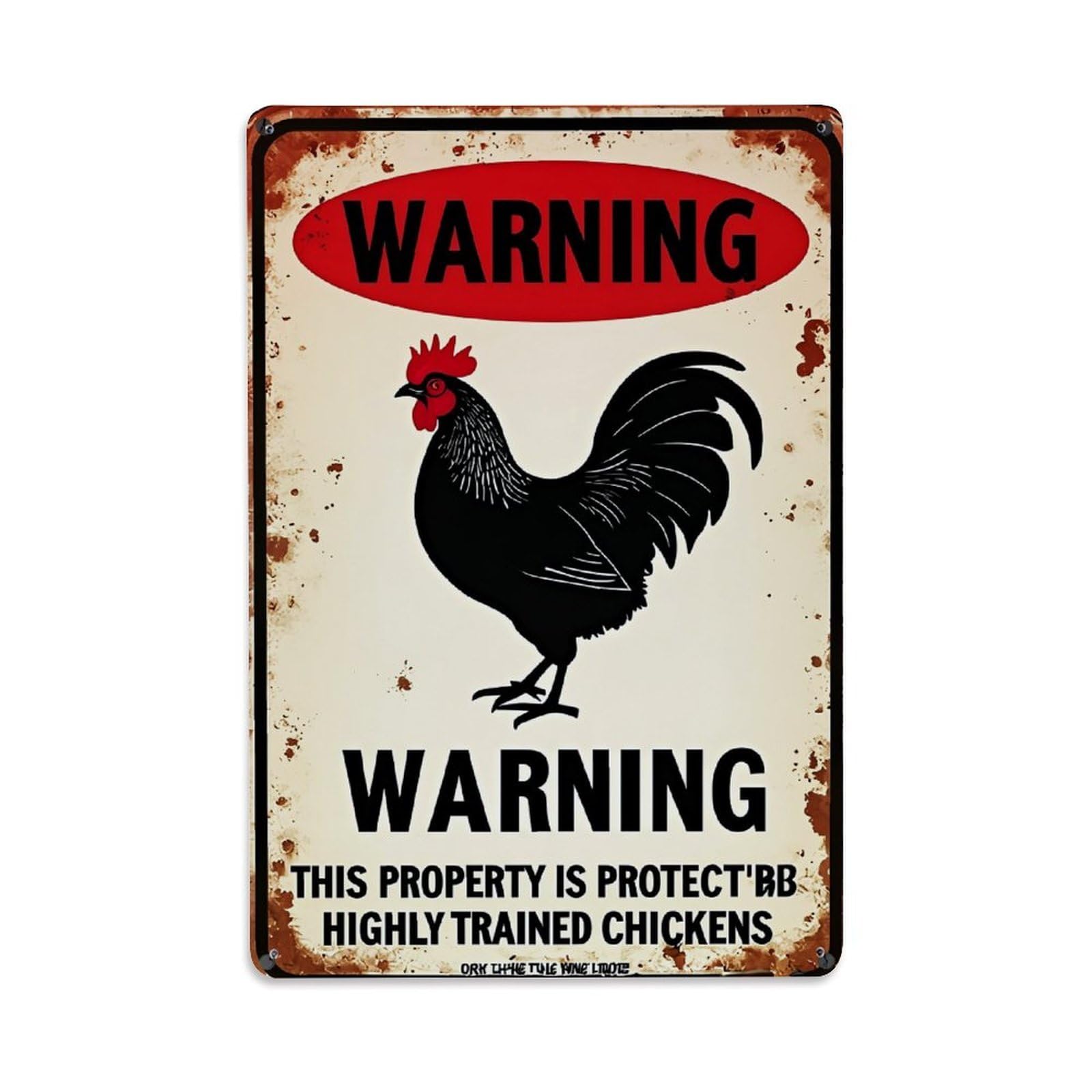 Jdfenggu Vintage Warning Sign With Rooster Graphic Retro Metal Tin Sign, Metal Poster For Bar, Home, Man Cave, Kitchen, Laundry Room Art Decor 8X12 Inch