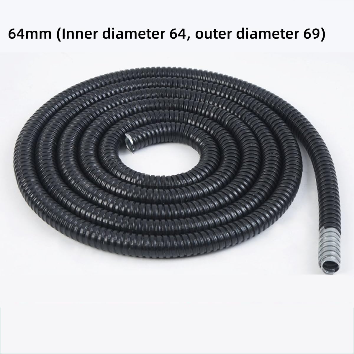 Guaina Flessibile Metallica Rivestita in Plastica Conduit Elettrico PVC Acciaio per Protezione Fili Interno Esterno,64mm 10m