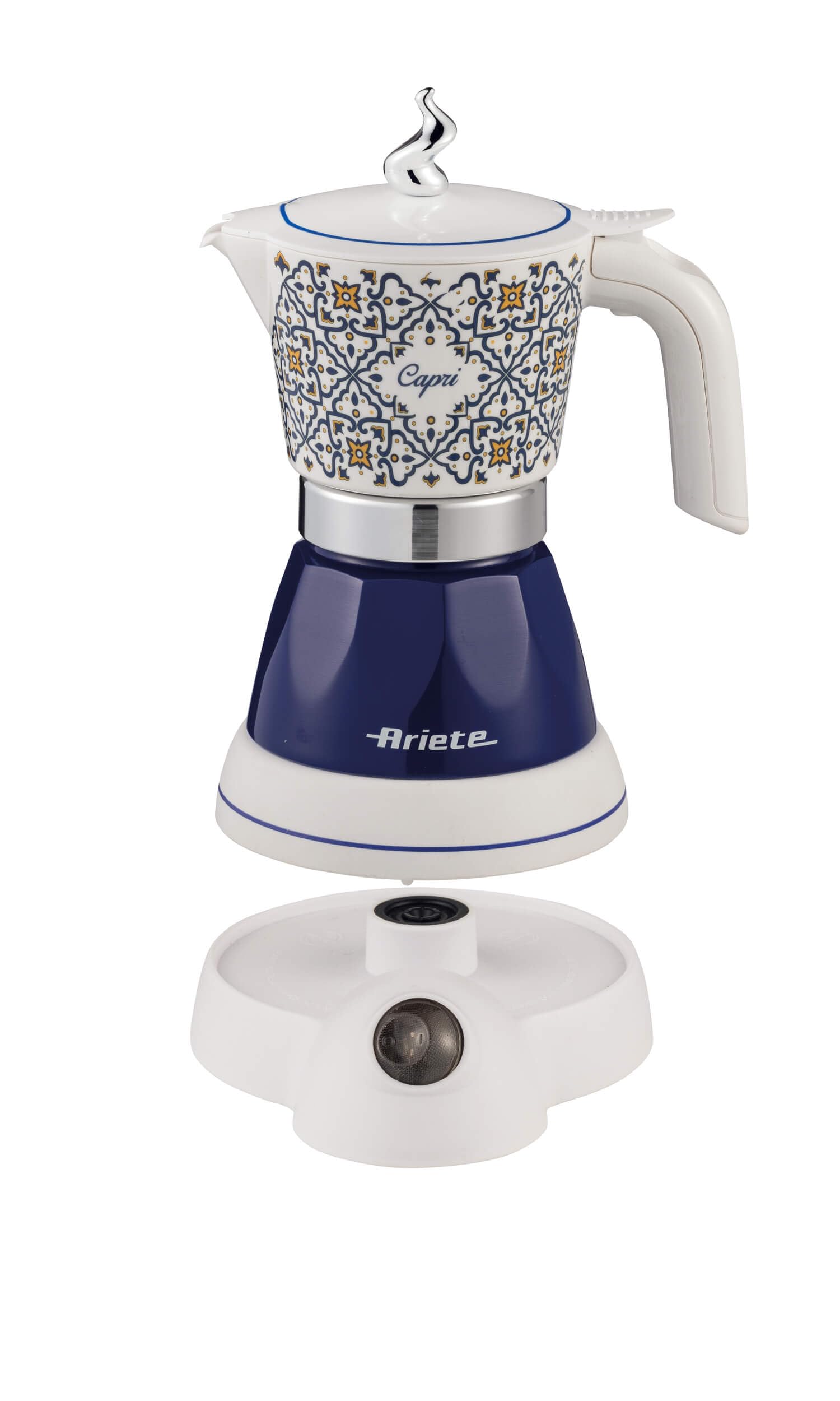 Ariete 1358/1C Moka Aroma Capri, moca eléctrica, 400 W, 2/4 tazas, inalámbrico, apagado automático, retención de temperatura