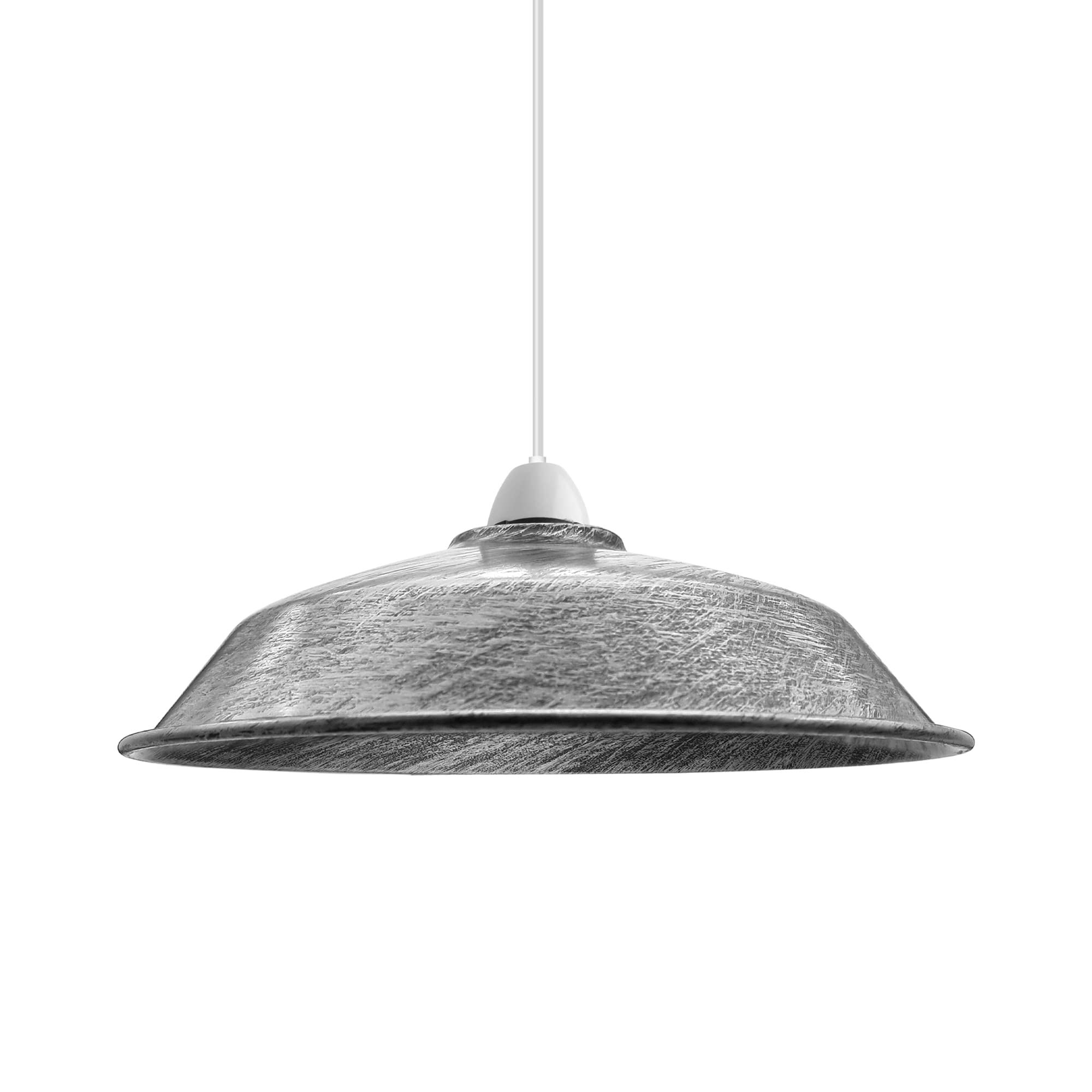 Ledsone Brushed Silver 1Pcs Retro Style Metal Easy Fit Ceiling Pendant Light Shade, 26Cm Industrial Vintage Look Lamp Shade (Free Reducer Plate)