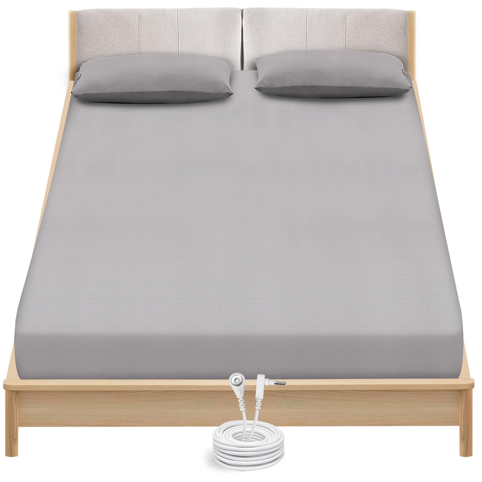 Grounding Sheets Queen Size - Organic Cotton and Silver Fiber, Grounding Fitted Sheet Wellness Sleep Improve Grey