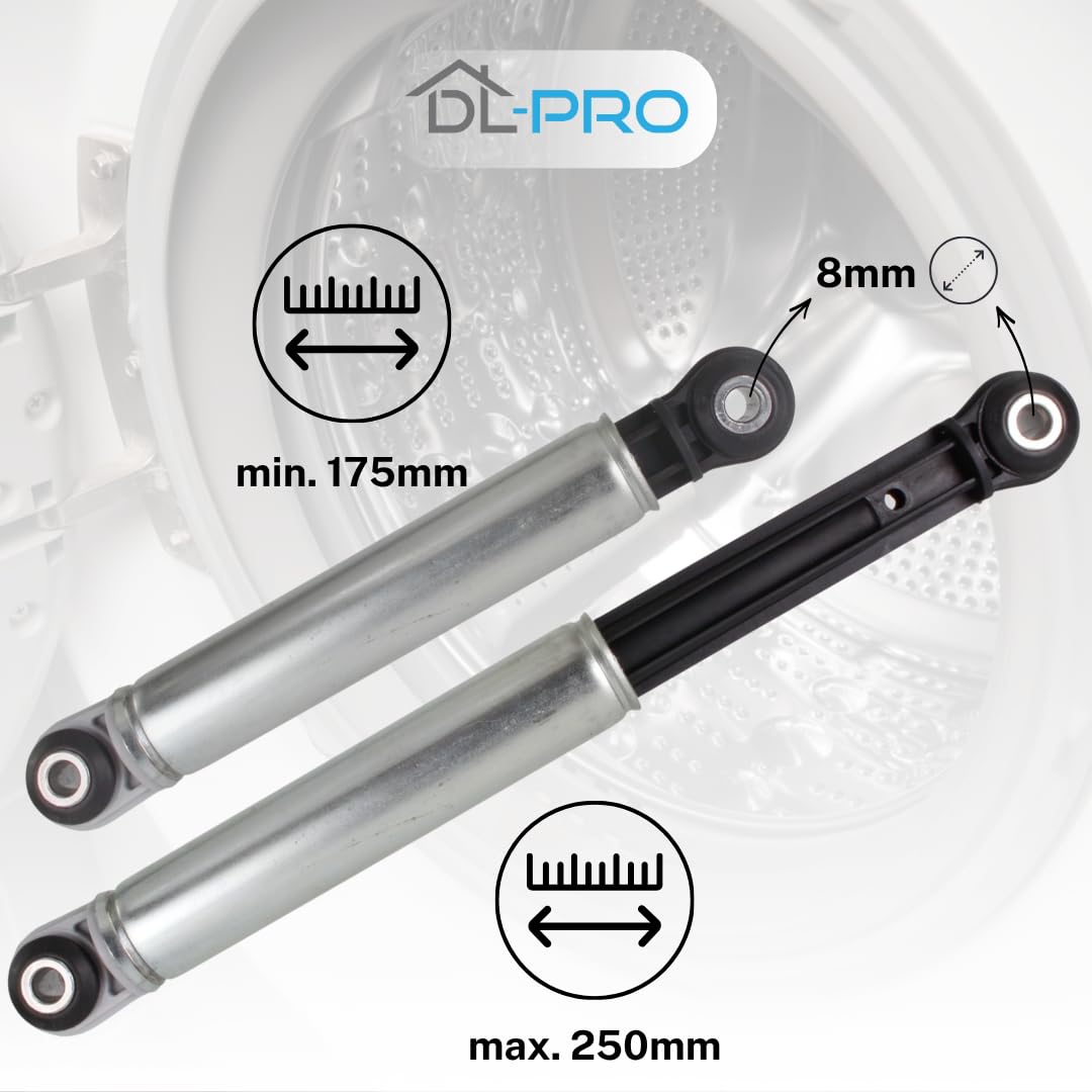 DL-pro Lot de 2 amortisseurs pour machine à laver Miele 4500826, 4151285 et Bosch Siemens Constructa 107654, 105523, 118869 - Alésage 8 mm d'épaisseur 120 N - Pièce de rechange - Amortisseur de
