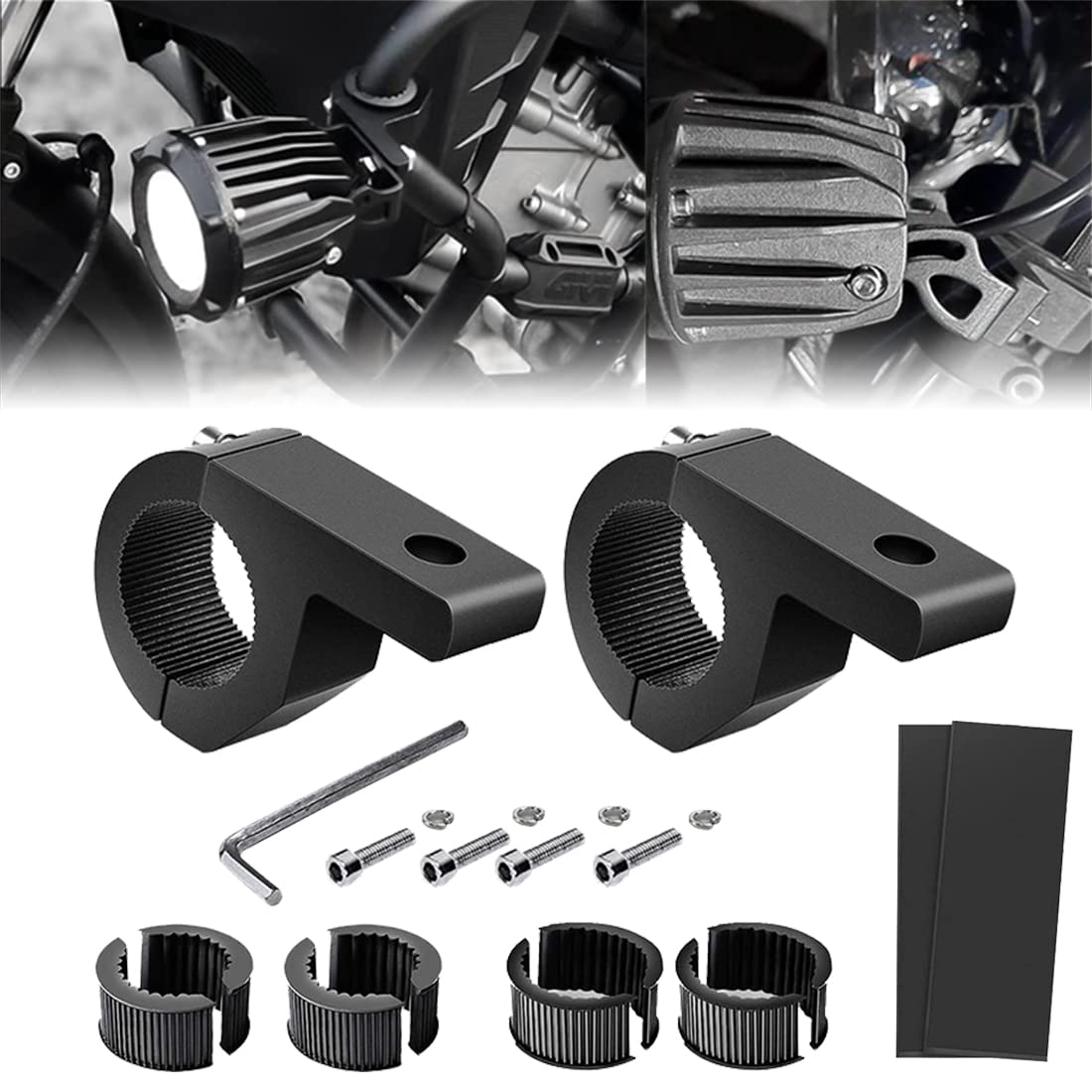 SKTYANTS バイクステー ブラケット スタンド オートバイ 用 （Φ25～Φ32ｍｍ） パイプ 挟み込み アルミ合金ブラケット ステー 板金 金具 LED 作業灯 ライトバー サーチライト スタンド クランプ 頑丈 穴をあけ不要 取付簡単 前照灯 作業灯 取り付け 可能 バイク に適用 ＜ 2個セット＞（ ブラック ）