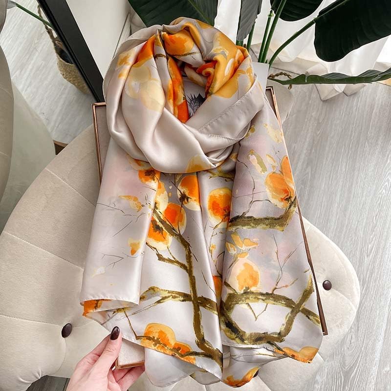 Silk Feeling Long Satin Scarf Fashion Beach Scarf Shawl Check Style Sunscreen Shawls Wraps-Lightweight Pattern - Image 3