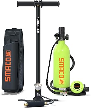 SMACO Mini Scuba Tank 1L Lung Air Tank Portable Diving Tank for Underwater Exploration Reusable Diving Cylinder Kit for Emergency Rescue Boat Cleaning Backup Air Source Pony Bottle S400Pro