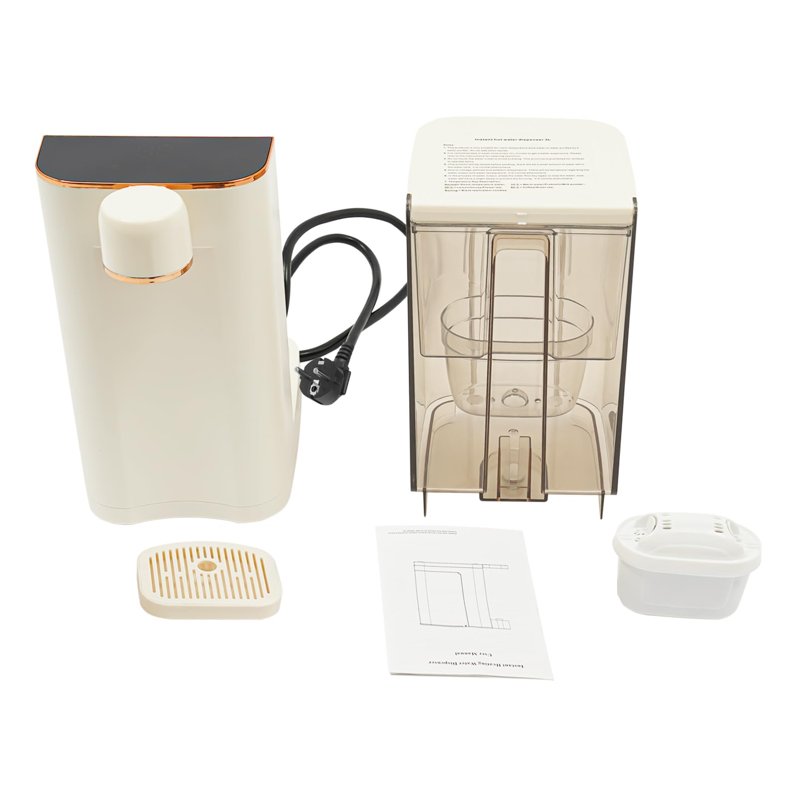 Dozownik gorącej wody w 3 sekundy, 3 l, urządzenie stołowe, dozownik gorącej wody 2000 W, z wyświetlaczem LED i filtrem, 5 temperatury, do salonu, szkoły