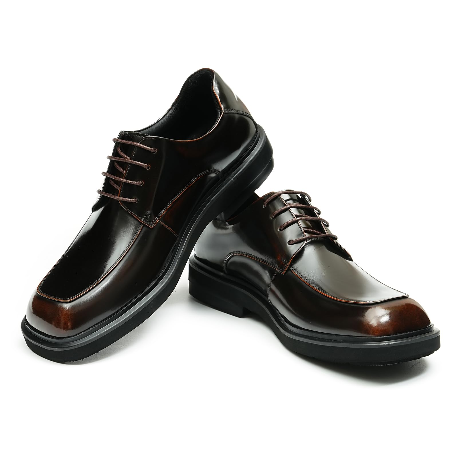 Derbys Comode Suola Spessa Punta Quadrata da Uomo Scarpe Stringate Casuale in Vera Pelle Scarpe Eleganti Formali Affari