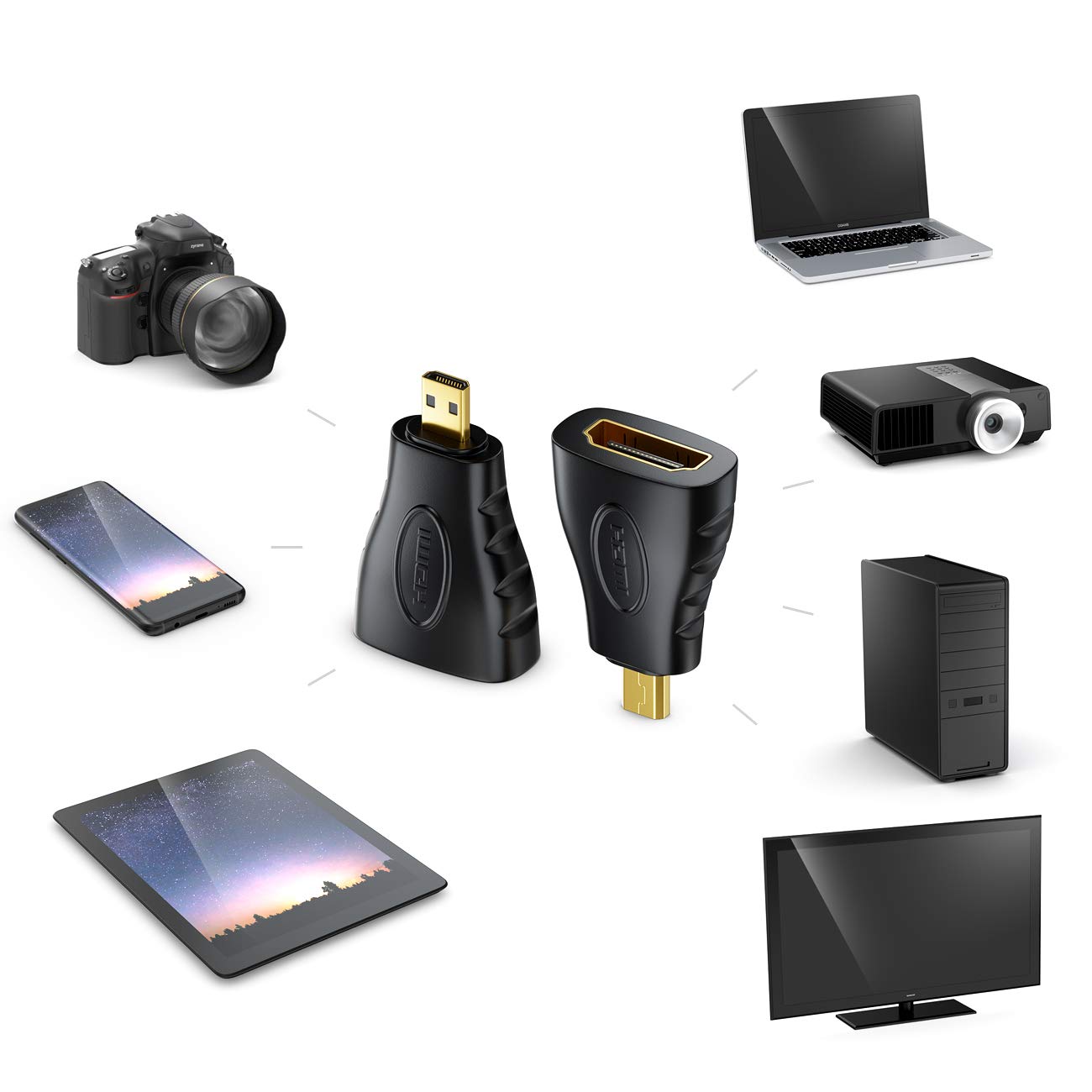 deleyCON HDMI Adattatore Micro HDMI - Connettore HDMI su Connettore micro HDMI 4K Ultra HD UHD 1080p Full HD - Nero