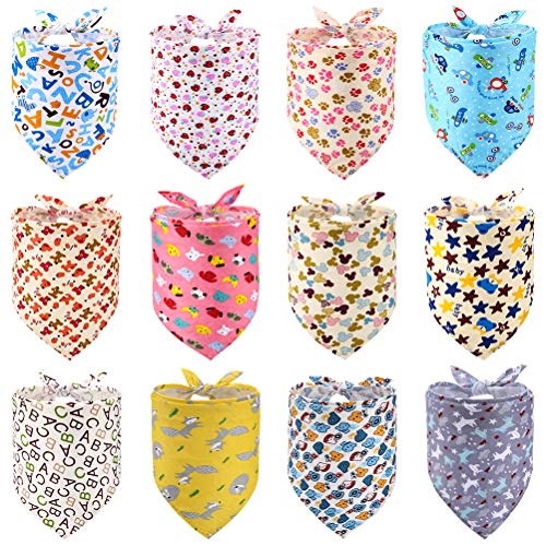 PAWCHIE Cute Style Dog Bandana 12 Pack - Soft and Breathable Cotton Dog Triangle Scarfs with Cooling Cute Patterns for for Pet Puppy Boys & Girls