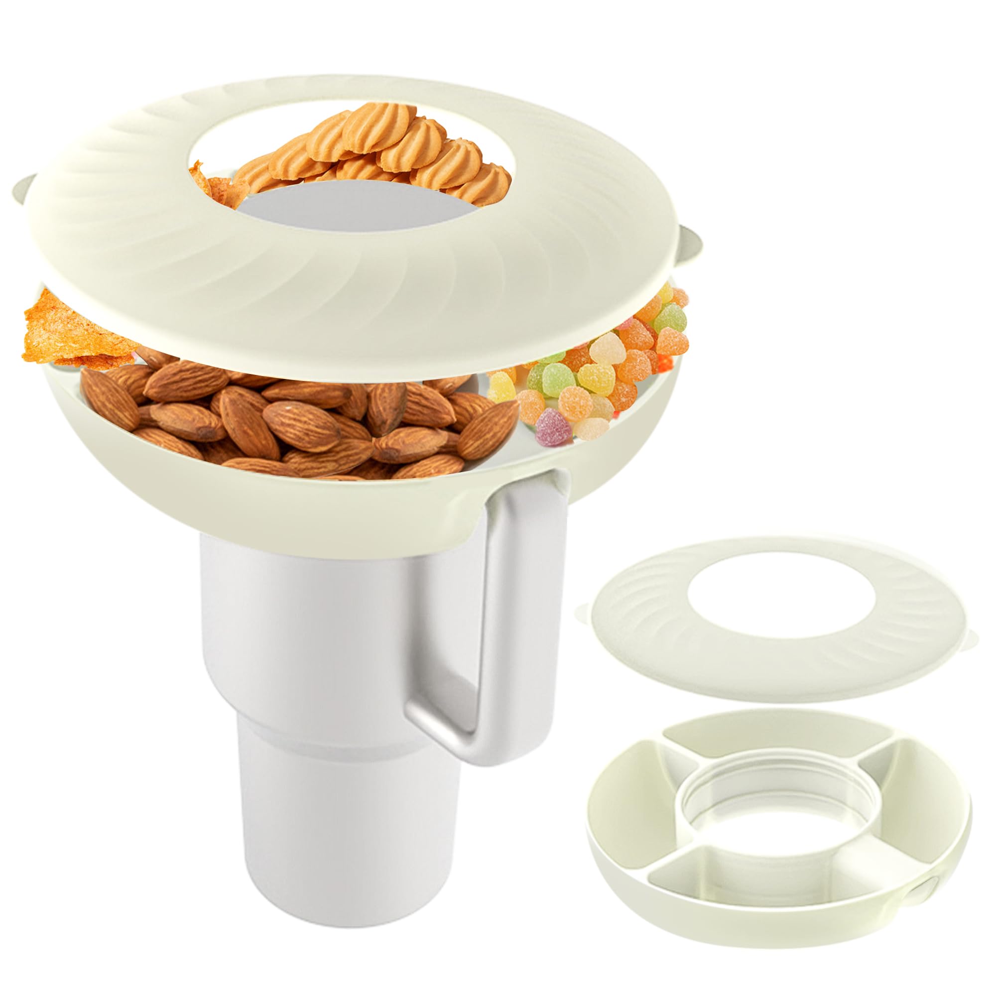 Snack Bowl for Stanley Cup 40oz with Cover, Silicone Snack Tray with Lid for Stanley Cup 40oz Tumbler with Handle, Reusable Snack Container for Home, Snack Ring for Stanley Cup Accessories, Cream
