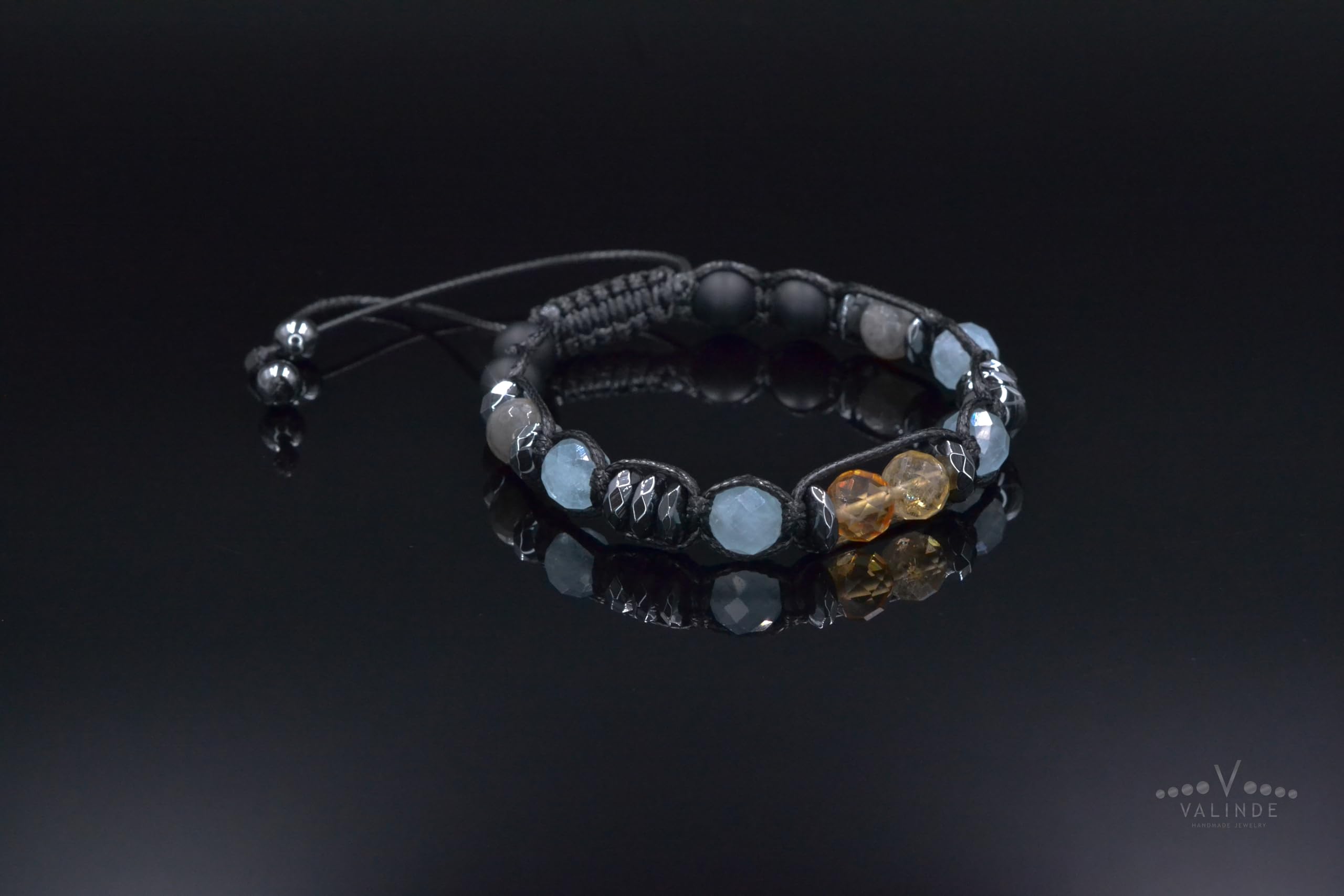 Herren Edelstein Armband | Armband für Männer mit Edelsteinen | Aquamarin Citrine Labradorit Onyx Hämatit | Makramee Bracelet | Geschenk für Mann | Handgemacht | LIMITED EDITION