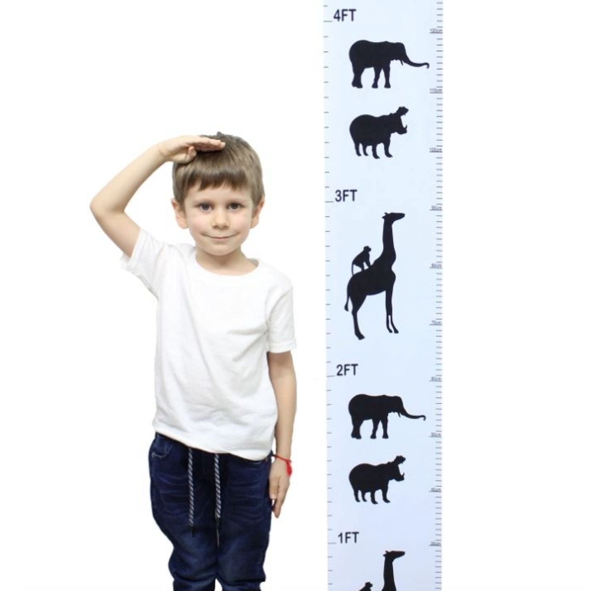 Growth Chart for Kids (75") – Black & White Safari Animal Theme Growth Chart w/Marker– Durable Canvas & Wood Removable Height Chart for Kids - Growth Chart for Wall (Black and White)