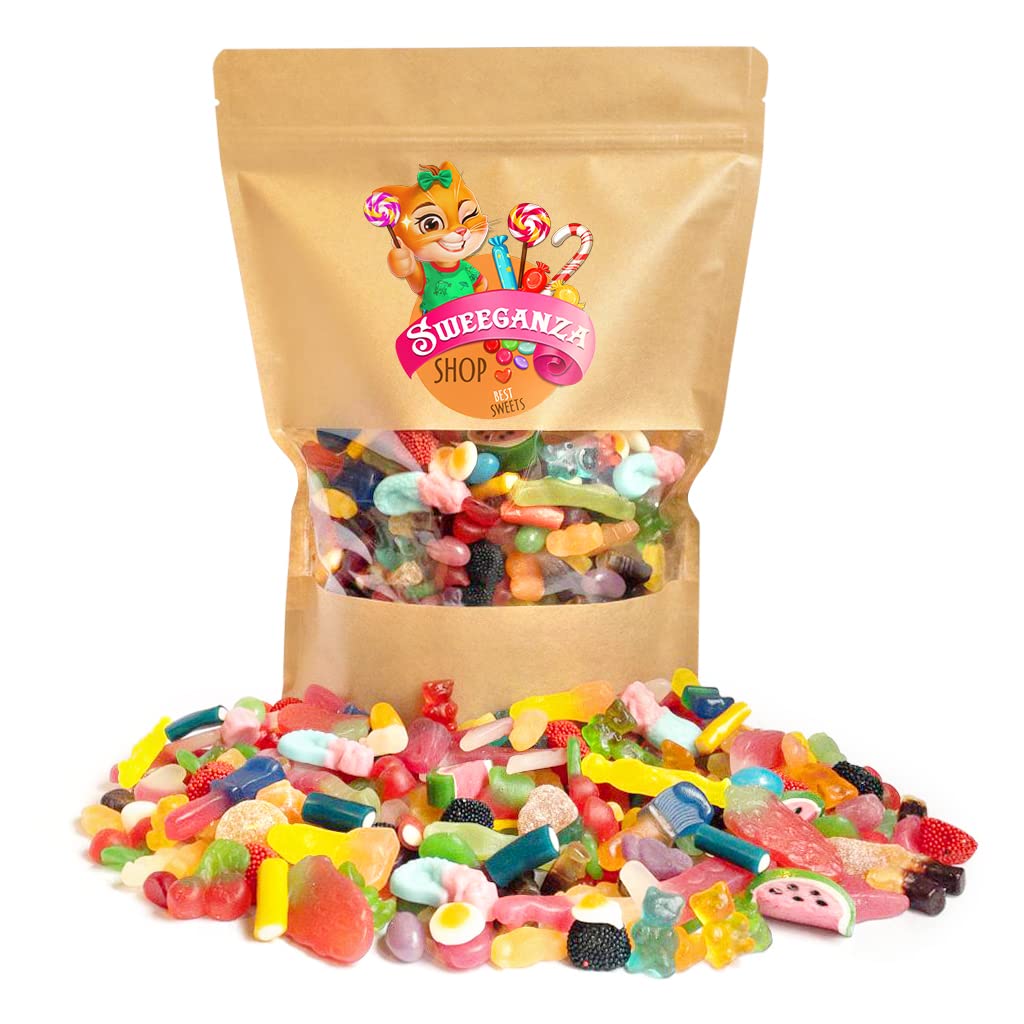 Sweeganza Classic Non Fizzy Retro Sweets - Large Pick n Mix Candy Gift Bag - All Occasions Favourite Pouch for Christmas, Easter, Birthday, Anniversary, Movie Night, Children and Adults