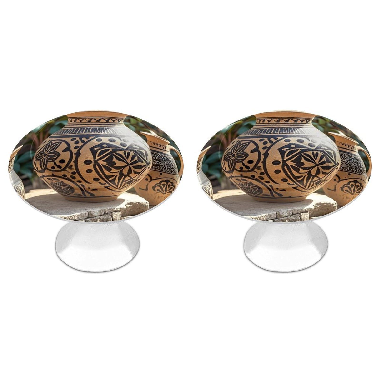 FekiLoot Africa Ethnic Pottery Cabinet Knob 2 Pack Mini Round Drawer Pulls Stainless Steel Dresser Drawer Knobs Kitchen Drawer Hardware for Bathroom Dresser Closet Door Knobs