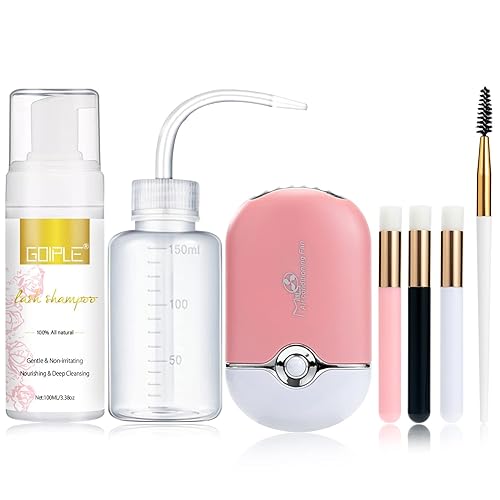 WOZUTUNT Champú para extensiones de pestañas de 3.4fl oz, champú para extensiones de pestañas, mini ventilador portátil USB recargable eléctrico de