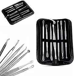 Kit Extrator de Cravos e Espinhas Premium 7 Peças Aço Inox Estojo Profissional Limpeza Pele Facial Segura