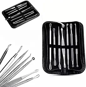 Kit Extrator de Cravos e Espinhas Premium 7 Peças Aço Inox Estojo Profissional Limpeza Pele Facial Segura
