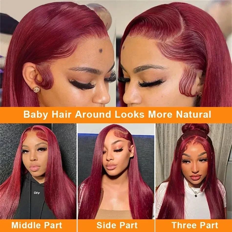 Hair Wigs 250 Density 30 32 40 Inch 99J Burgundy Straight 13x4 Lace Front Human Hair Wig 13x6 HD Lace Frontal Wigs Red Remy Brazilian Wine(250%,13X4 HD LACE WIG_3-5 WORKING DAYS_22INCHES)