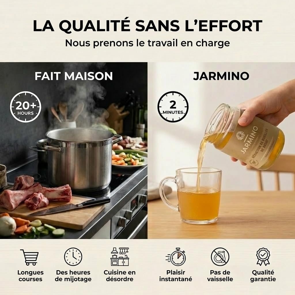 JARMINO Bone broth soupe (4x 350ml) | bouillon d'os de veau | JARMINO | acide hyaluronique, collagène et protéine naturelle | bio