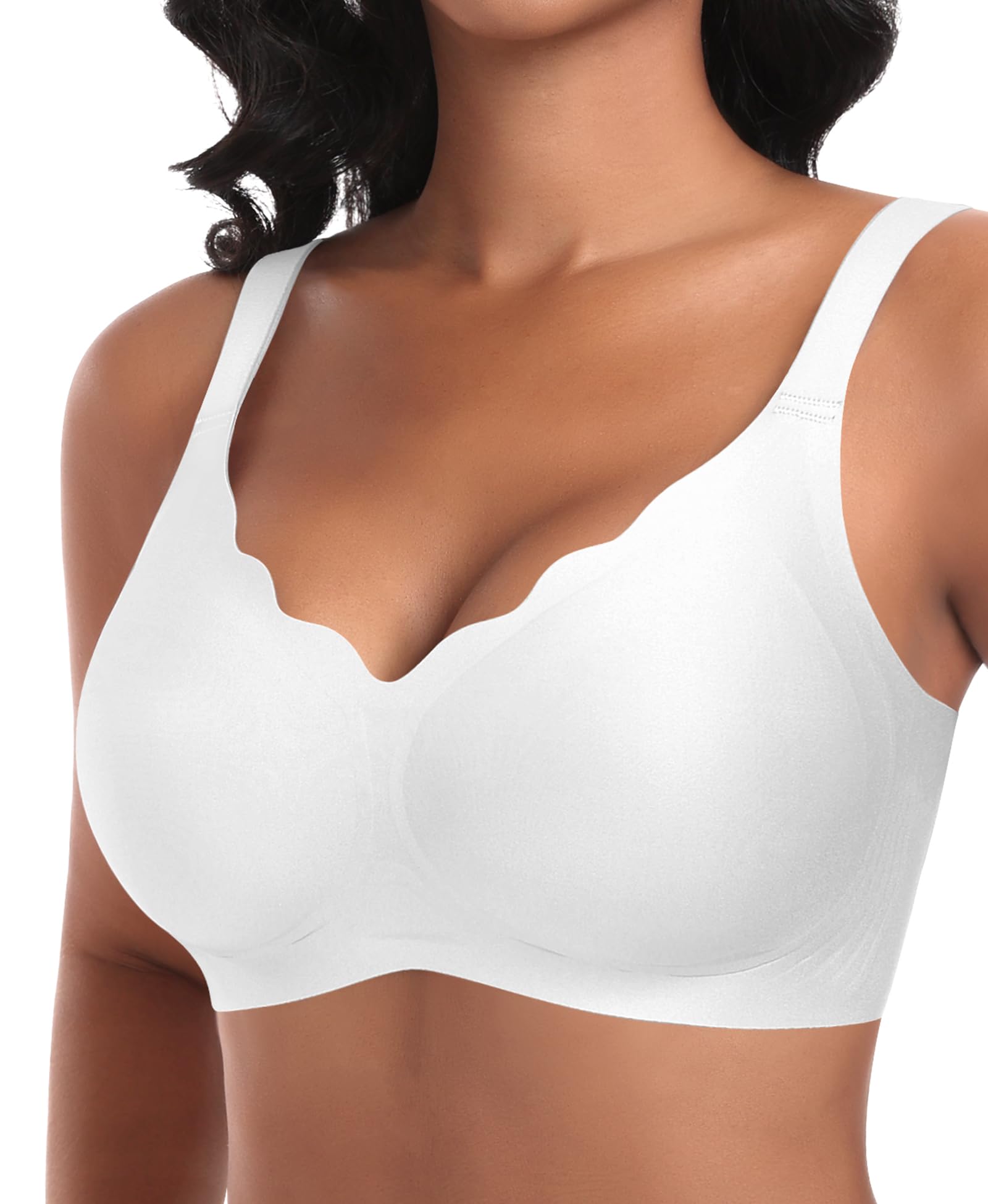 Ganado Damen Nahtloser BH Ohne Bügel Tiefem V-Ausschnitt gewellte Ränder Bequemer BH Bralette Soft BHS Bügellos Bustier Bra