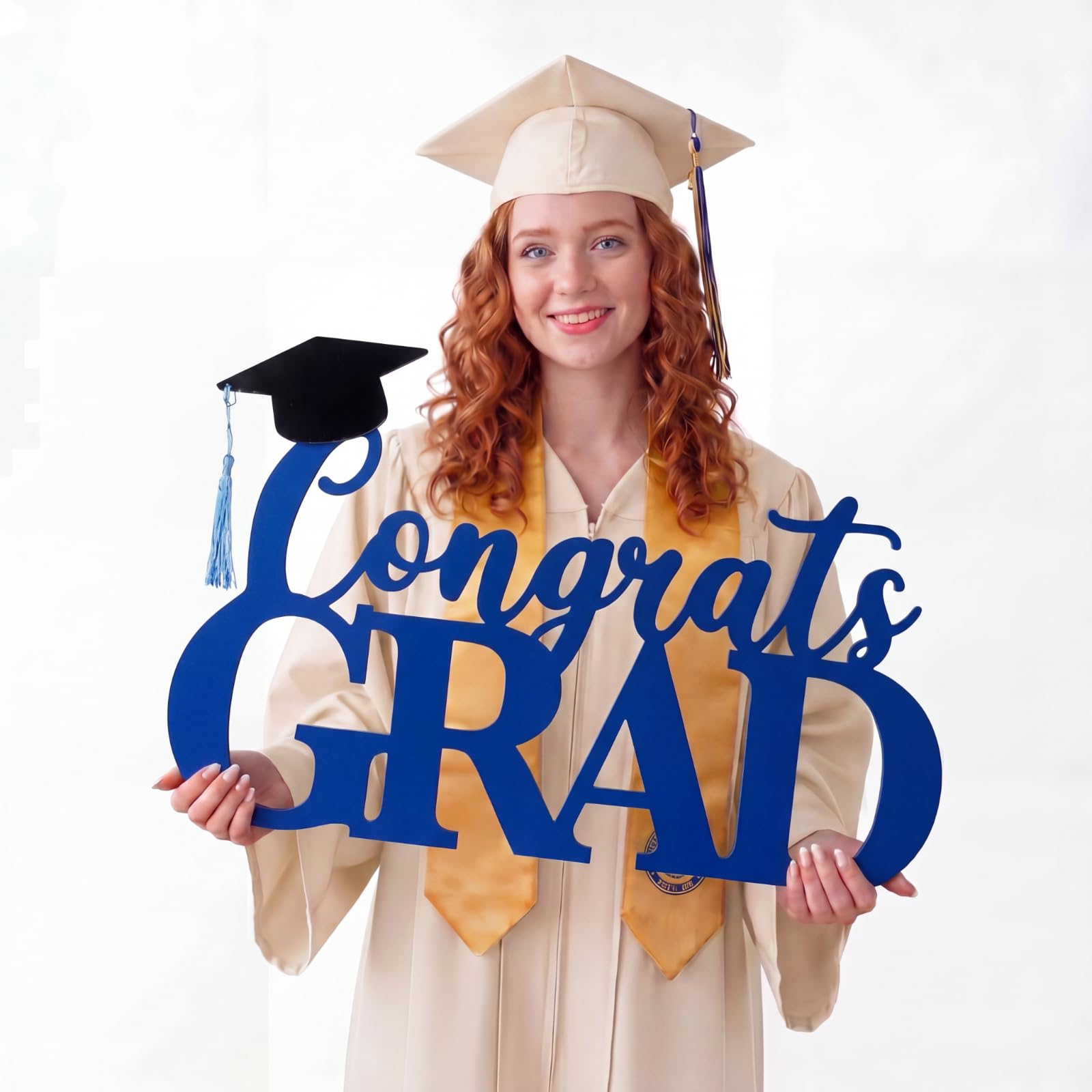 Photo 1 of Yookeer 16.5 x 10.5 in Wooden Blue Congrats Grad Sign Graduation Party Decorations 2026 Congratulations Graduation Sign Photo Props with Graduate Cap Cutout for Backdrop Wall College Party Supplies