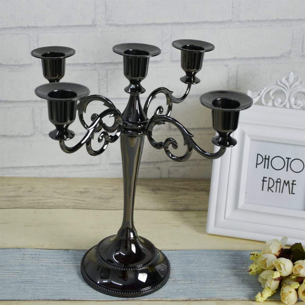 Queta Chandelier Bougeoir en Métal Style d'Européen Chandelier de Mariage Candélabre pour Noël Cadeau d'anniversaire Décor à La Maison (Noir)
