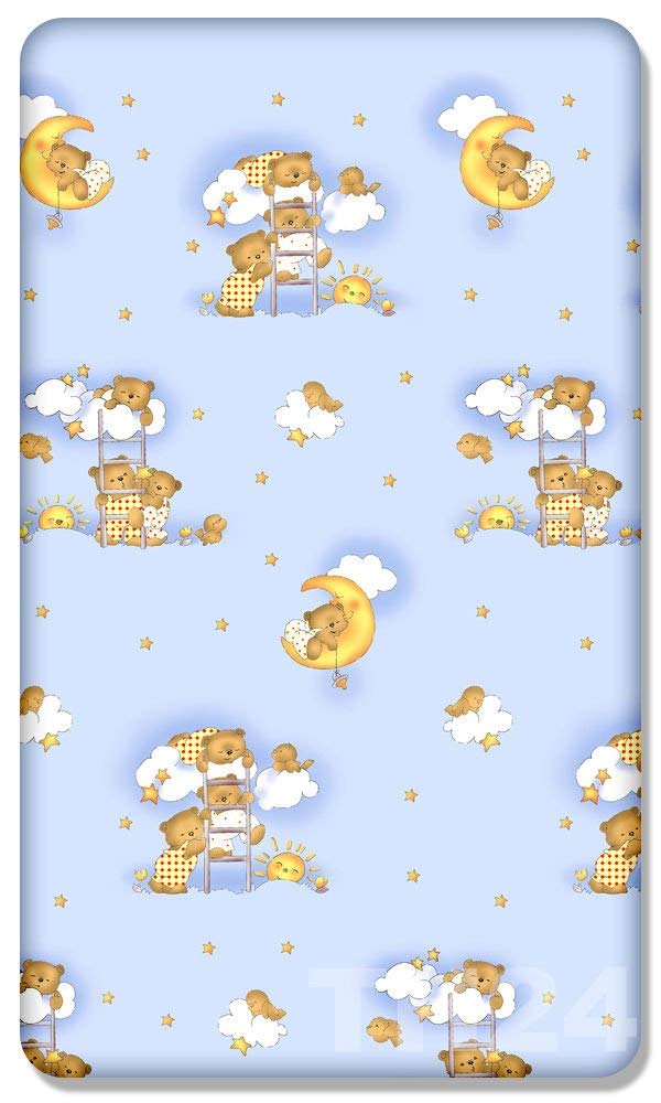 Babymam Ladder Blue 100% Cotton Fitted Sheet With Printed Design For Baby Crib 90X40cm (Ladder Blue)