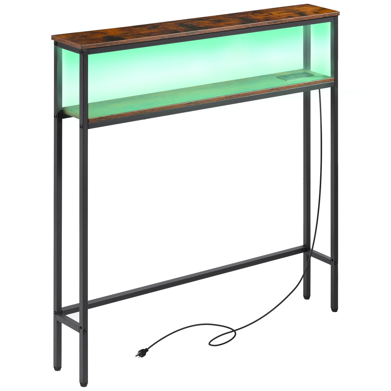 Photo 1 of ***USED - LIKELY MISSING PARTS - UNABLE TO VERIFY FUNCTIONALITY***
ELYKEN 5.9" Narrow 2-Tier Console Sofa Table with LED Strip Light, 5.9" Dx39.4”Wx39.4”H Long Behind Couch Table with Charge Station, Skinny Table with 6.5’ Extension Cord, Rustic Brown Rus