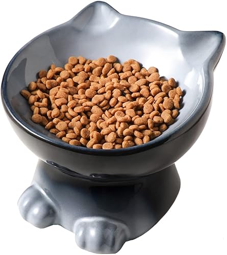 Miniatura 20 de Nihow Cuencos Elevados Inclinados para Gatos: Cuenco Elevado de Cerámica de 5 Pulgadas para Comida de Gato para Proteger la Columna Vertebral de las