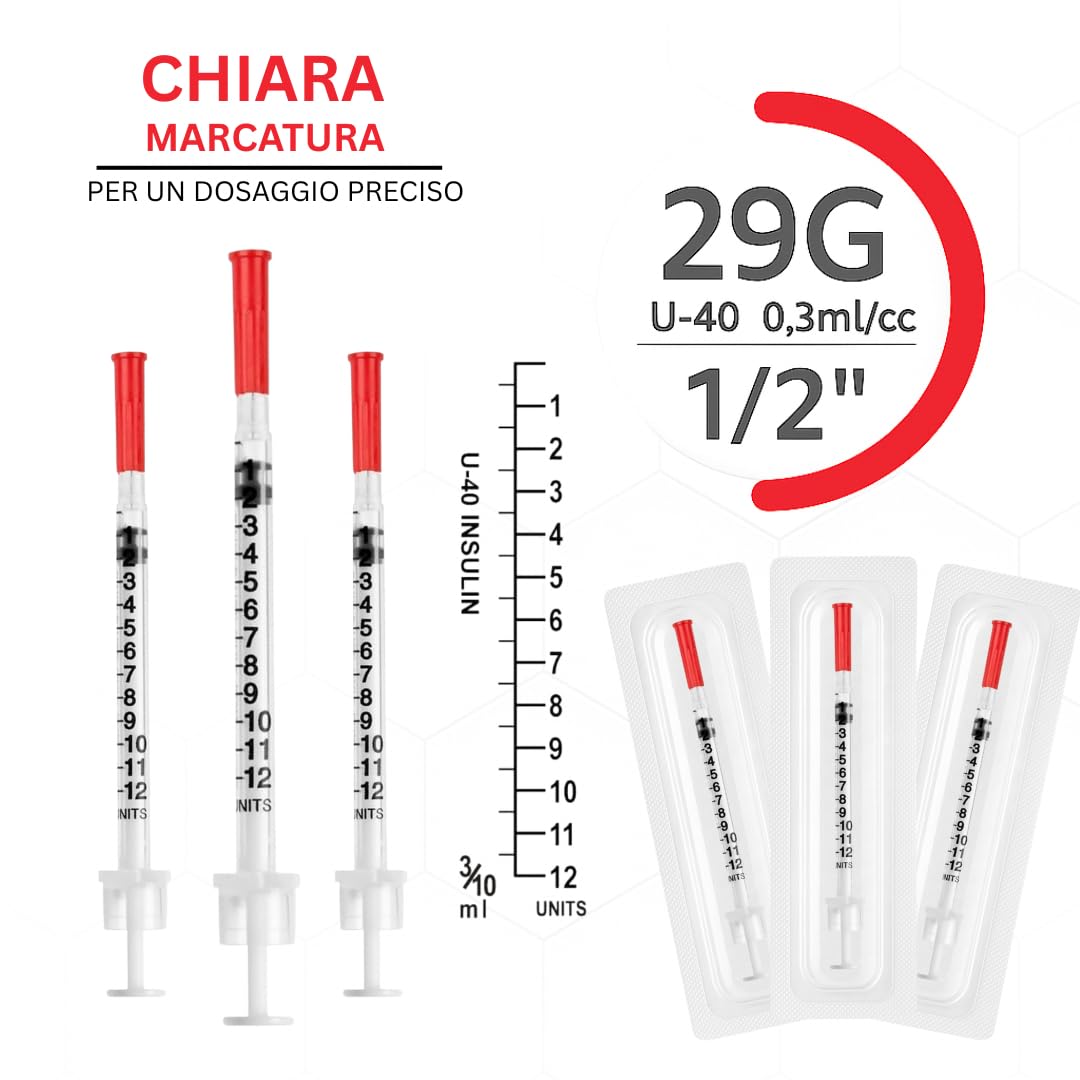 100 pezzi 0,3 ml U40 Plastic Tube 29G x 1/2" (0,33 x 12,7 mm) – Confezionato singolarmente – Per la cura degli animali – Strumenti di misurazione e dosaggio multiuso precisi