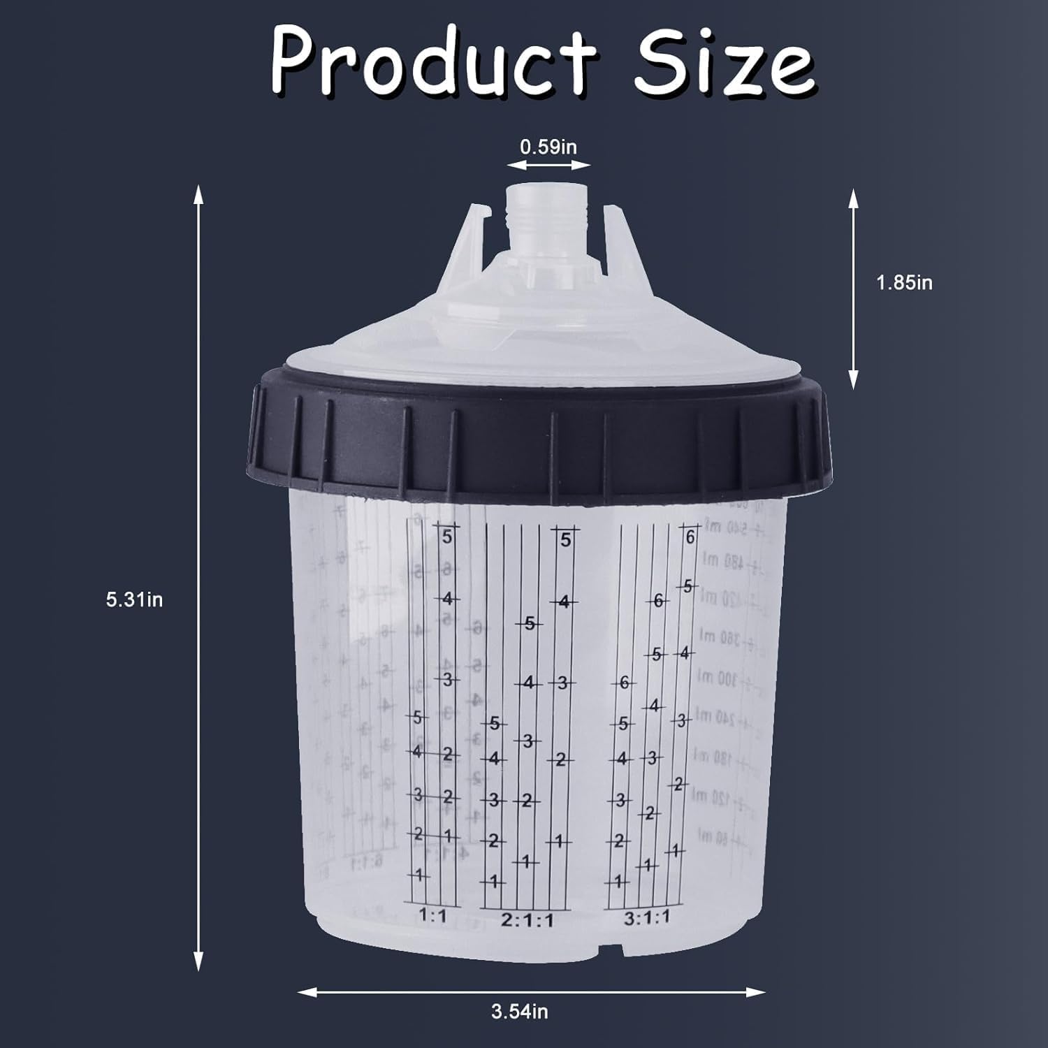 Misurino Graduato per Pistola Vernice, Coppa Miscelatrice Monouso per Sistema di Verniciatura HVLP, Kit usa e Getta per Pistola a Spruzzo, 50 Coperchi e Tazze 600 ml, 1 Tazza Rigida