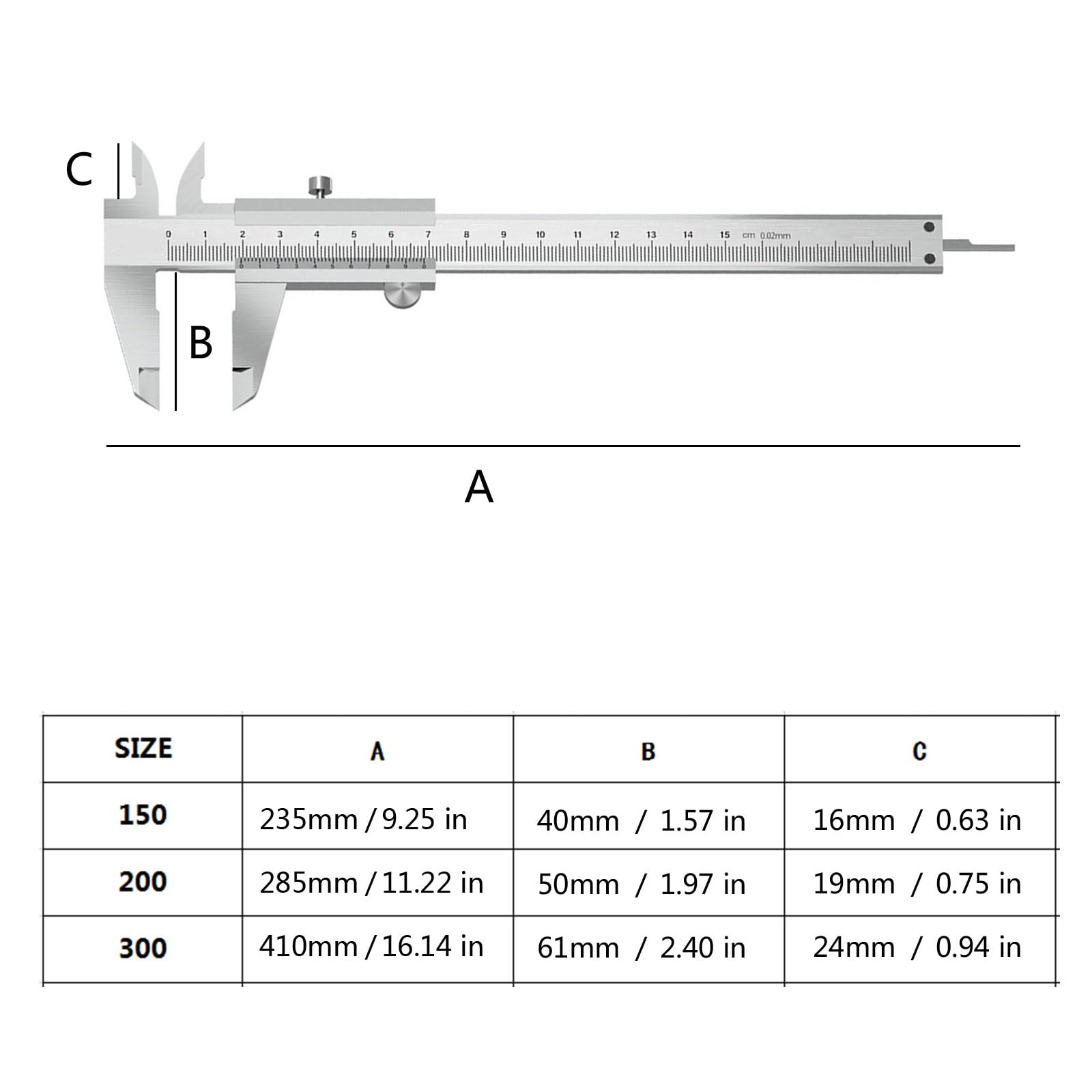 Calibre de acero inoxidable, resolución de 0,02 mm, escala D grabada para aplicaciones de laboratorio y taller, calibrador de taller sin erosión