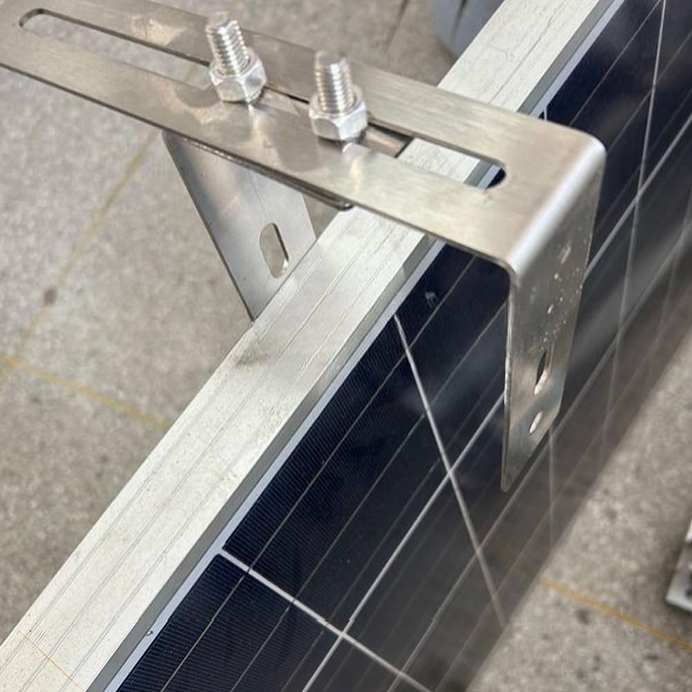Ganci regolabili pannelli solari in acciaio inox Kit staffe montaggio balcone Supporto modulo fotovoltaico Accessori energia rinnovabile auto o casa Confezione da 2 pezzi