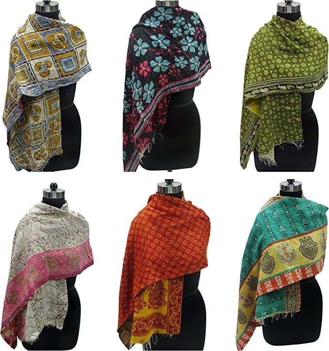 Indian Cotton Kantha Sari Reversible Kantha Scarf, Colorful Scarf - Assorted Colors.Gorgeous Looks