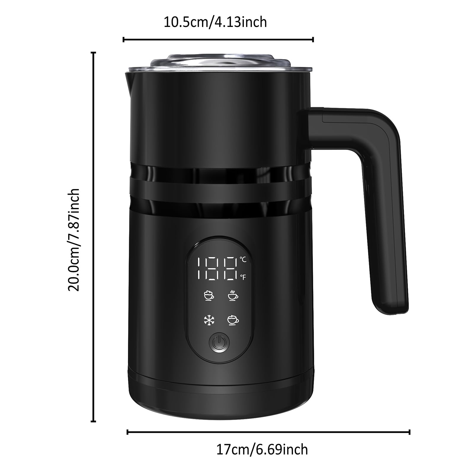 GKXLH Elektryczny spieniacz do mleka – 4 w 1 ze wskaźnikiem temperatury, elektryczny spieniacz do mleka o dużej pojemności 350 ml, do kawy, latte, cappuccino i gorącej czekolady (czarny)