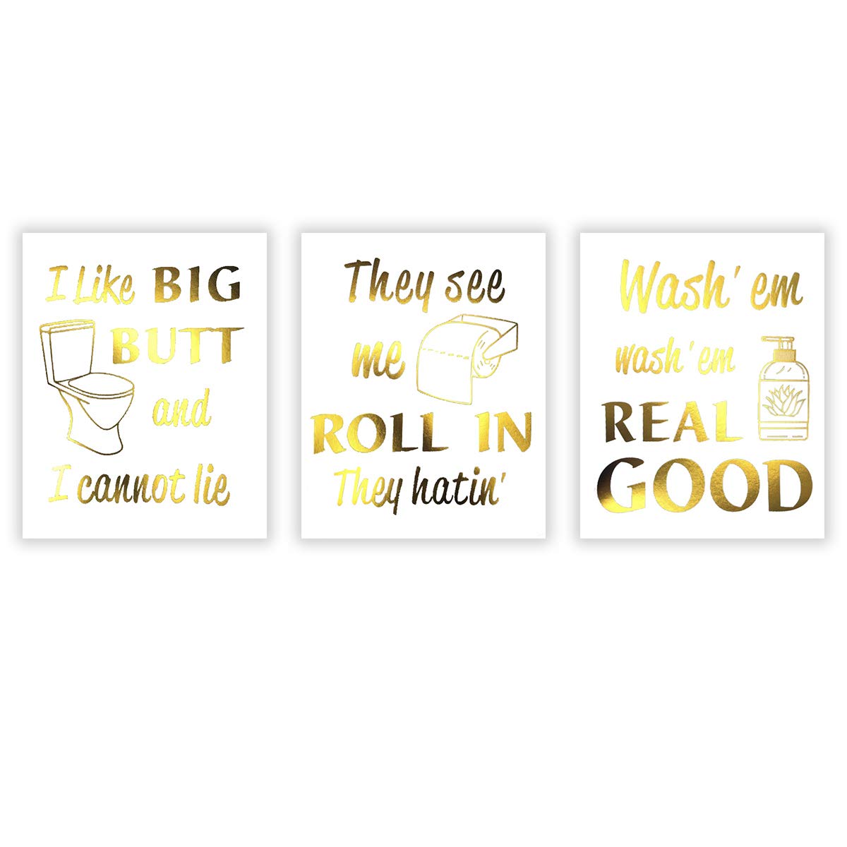 Buy LHIUEM Toilet Sign Motivational Quote Gold Foil Art Print Cardstock Wall Art,Funny Bathroom ...