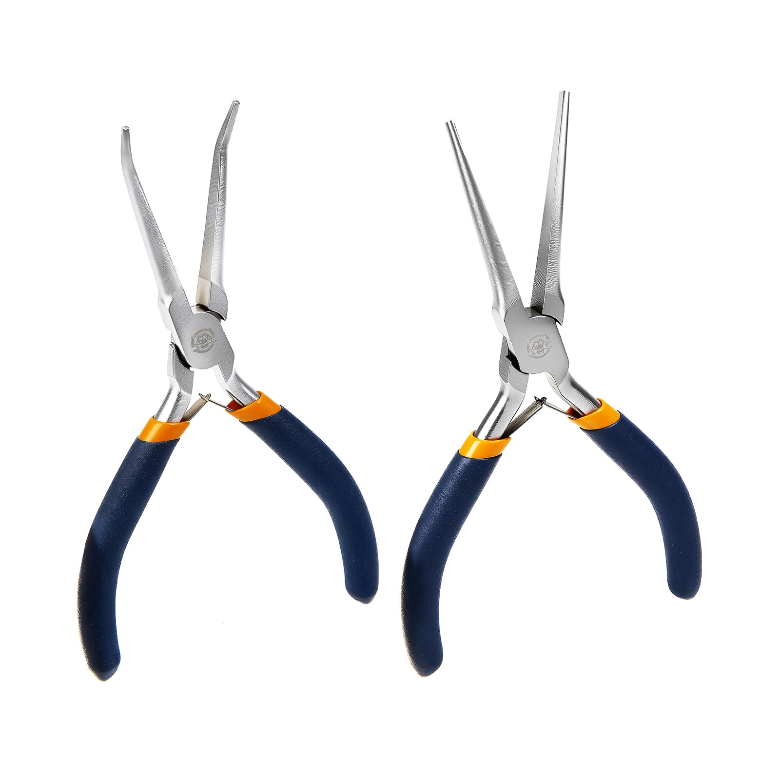 MANUFORE 2-Piece 6 Inch Mini Needle Nose Pliers Set, Straight and 45° Bent | Non‑Serrated Smooth Jaw, Comfort Grip for Better Control, Spring-Assisted Opening Design, Suitable for small hands