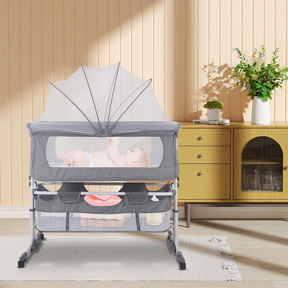 Bedbedje, Wieg voor bed, Baby Kinderbedje, met klamboes en wielen, 96 * 57 * 77 cm Bedbedje, Wieg voor bed, Baby Kinderbedje, met klamboes en wielen, 96 * 57 * 77 cm